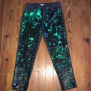 Sequin denim pants